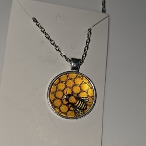 Honeycomb Bee Silver Necklace